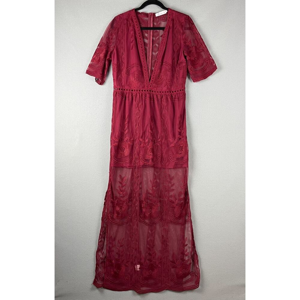 Wicky LS Dress Womens Large Red Lace‎ Maxi Boho Fairygoth Whimsygoth Festival